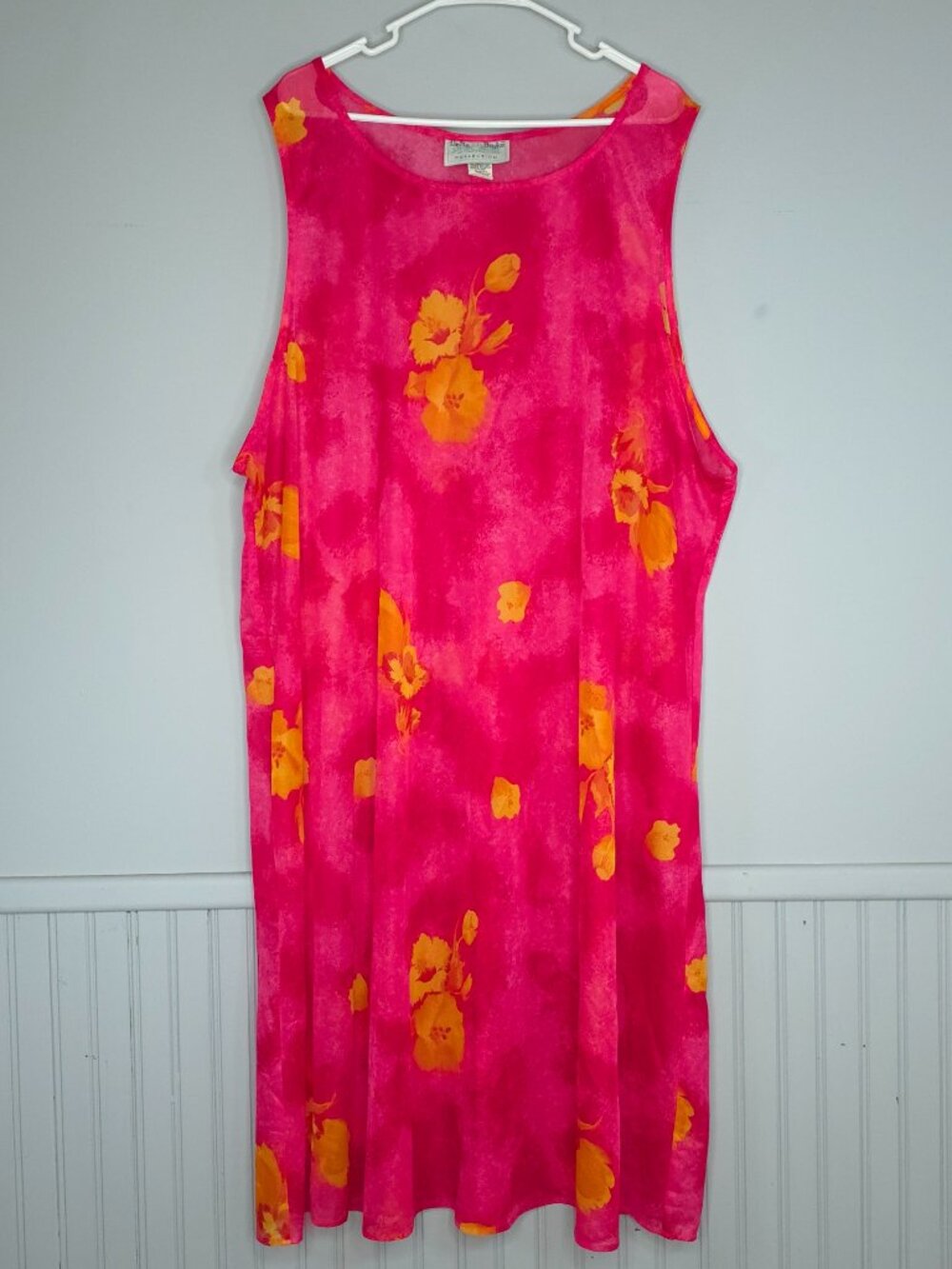 Delta Burke Collection Vintage Sleeveless Pink and Orange Floral Sheer Dress